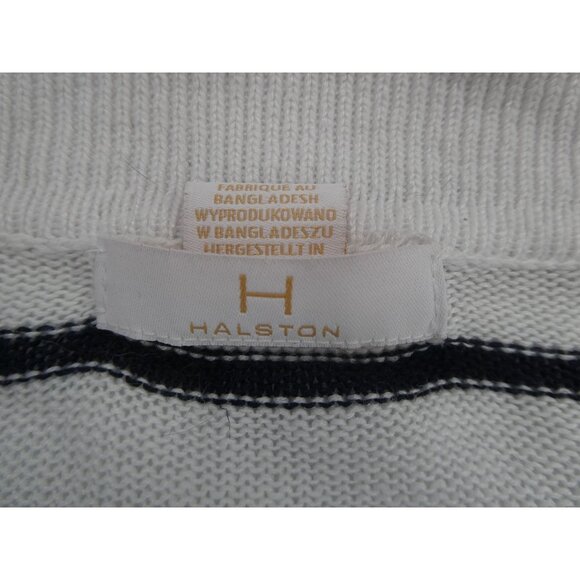 Halston Women's White/Black Striped Drop-shoulder Vneck‎ Knit Sweater - Picture 5 of 8
